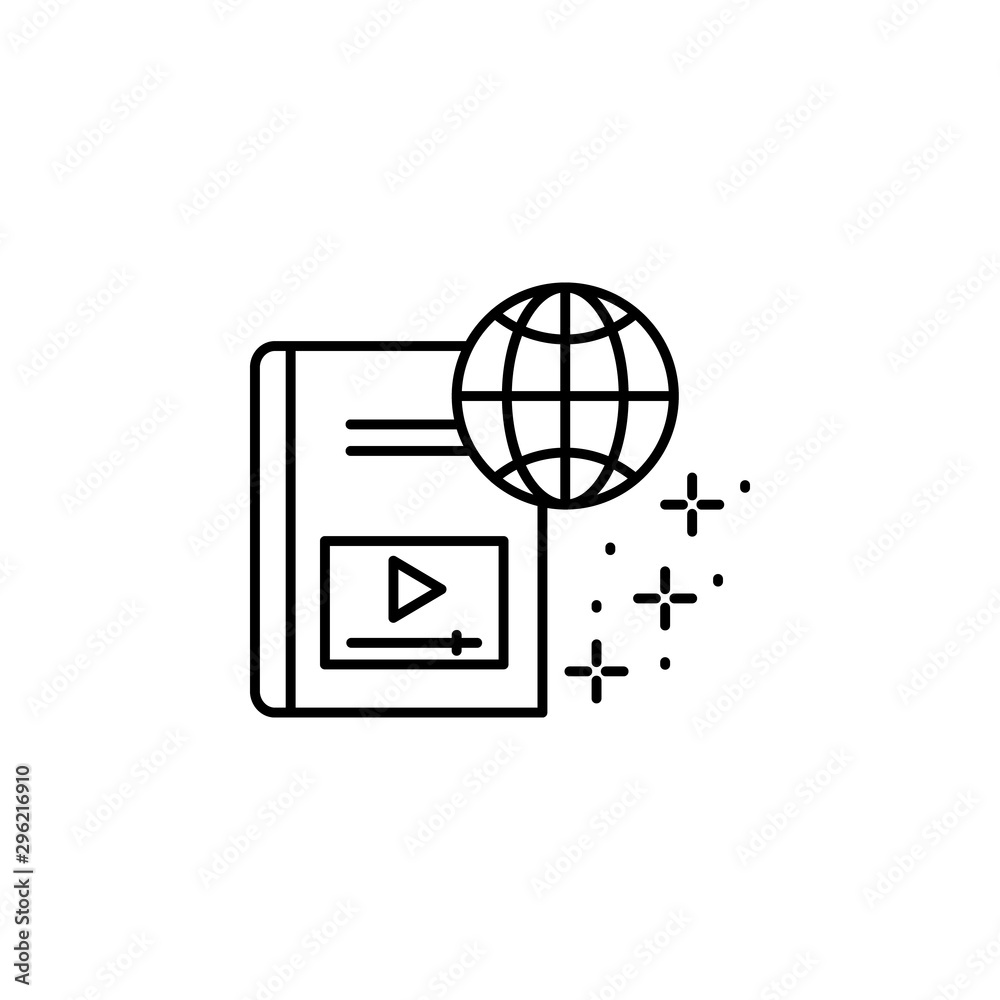 Book, globe, video icon. Simple line, outline vector of online educationa icons for ui and ux, website or mobile application Book, globe, video icon. Simple line, outline vector of online educationa icons for ui and ux, website or mobile application