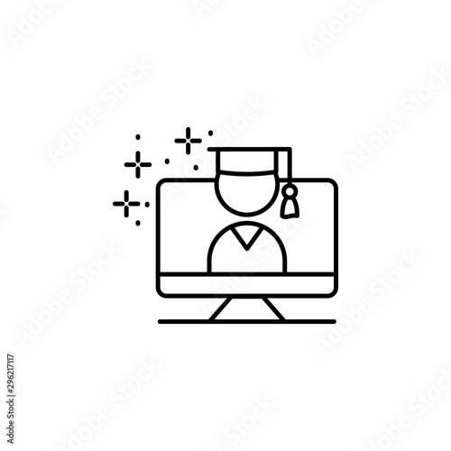 Monitor, graduate icon. Simple line, outline vector of online educationa icons for ui and ux, website or mobile application