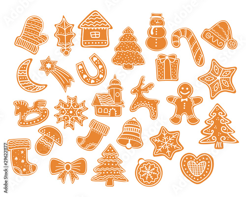 Christmas cookies collection with gingerbread cookies figures. Set of Gingerbread cookies Christmas.