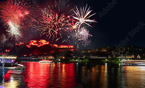 Bild auf Leinwand Firework over the rhine valley