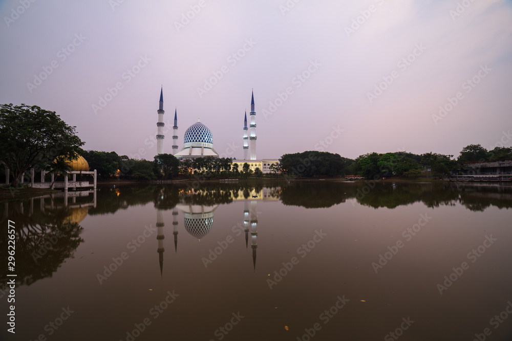 The Sultan Salahuddin Abdul Aziz Shah Mosque or Shah Alam Mosque during hazy sunrise