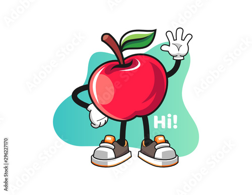 Apple wave hand mascot design vector. Cartoon character illustration for business, t shirt, sticker.