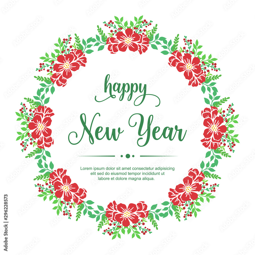 Invitation card happy new year, with abstract red wreath frame. Vector