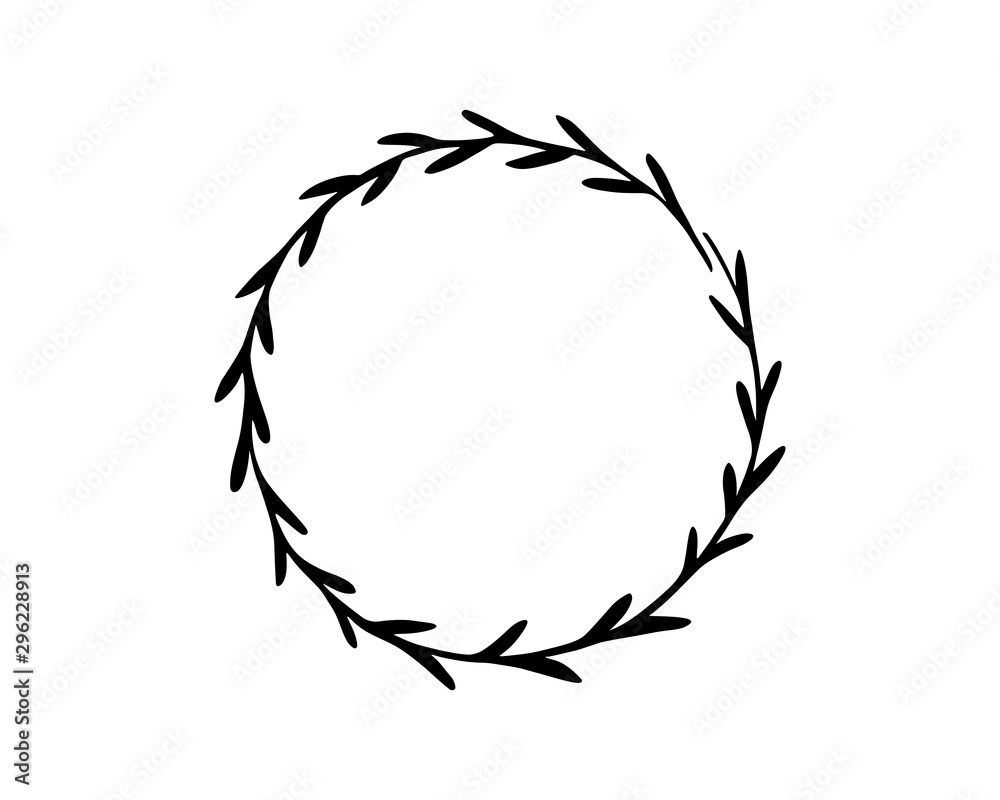 Simple black line art wreath of leaves, vector illustration Simple black line art wreath of leaves, vector illustration