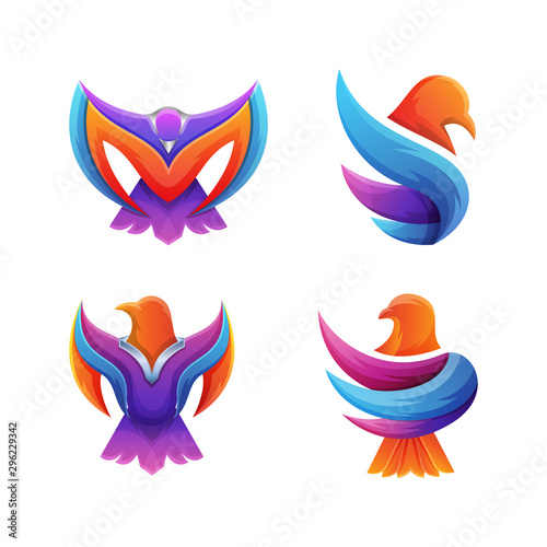 eagle colorful logo set, phoenix color logo, eagle abstract color logo