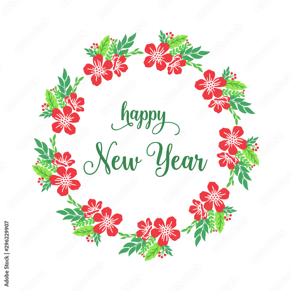 Greeting card happy new year, with wallpaper of red flower frame. Vector Greeting card happy new year, with wallpaper of red flower frame. Vector