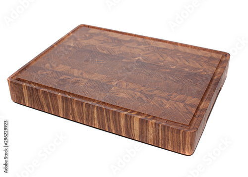 Facing cutting board made from oak, on white background. Isolated.
