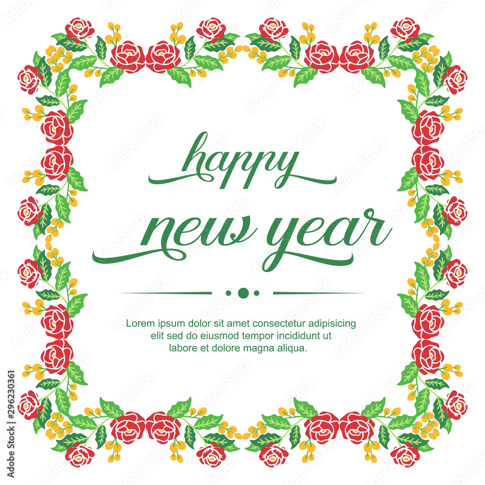 Beautiful red flower frame background, for element design of card happy new year. Vector