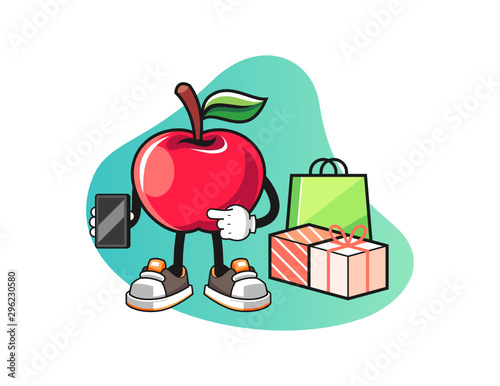Apple online shopping mascot design vector. Cartoon character illustration for business, t shirt, sticker.