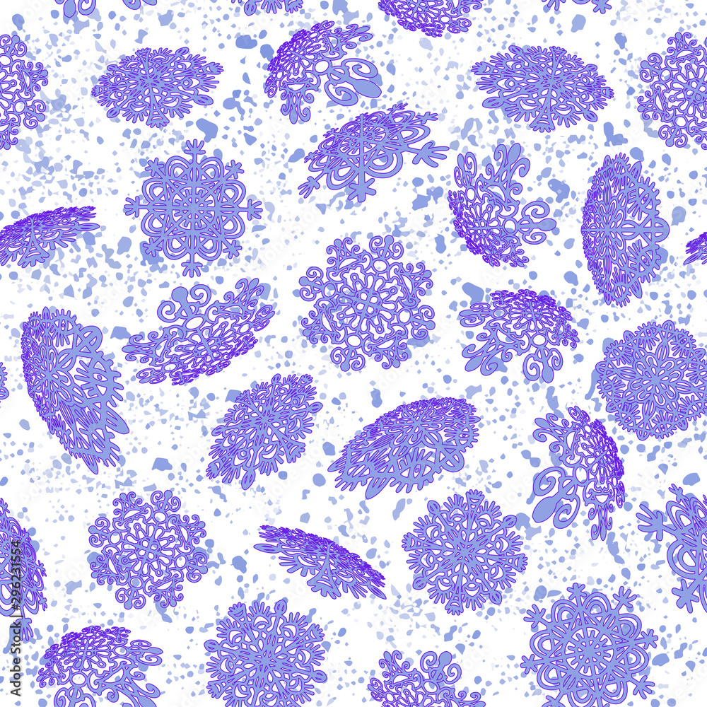 Vector illustration of a seamless pattern of winter and New Year theme. Various snowflakes are depicted on a light background. Can be used as gift paper and for various decor. Vector illustration of a seamless pattern of winter and New Year theme. Various snowflakes are depicted on a light background. Can be used as gift paper and for various decor.