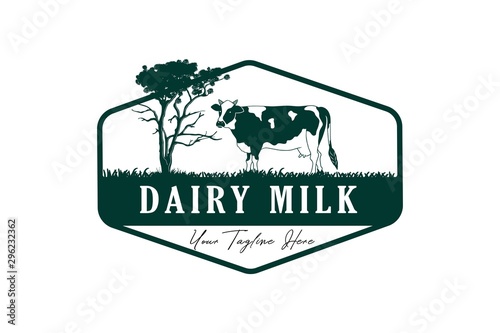 cow illustration for dairy farm logo or label