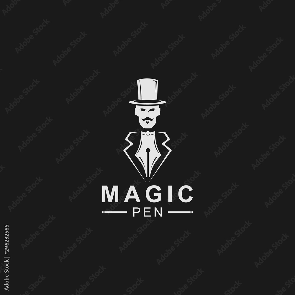 Magic pen creative logo design illustration. Magician with pen symbol creative logo design