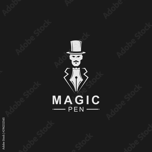 Magic pen creative logo design illustration. Magician with pen symbol creative logo design