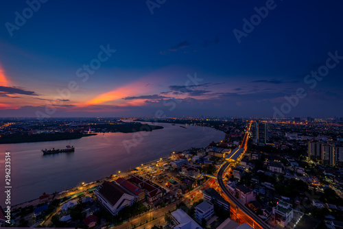 View from Tower of Samut Prakran, Nice Sunset view at Chapraya River, Samut Prakran, Thailand, October 13 2019