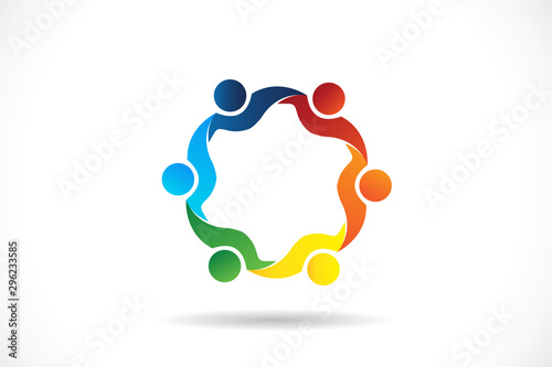 Logo teamwork unity business people community charity volunteer friendship logo vector image id cards web template
