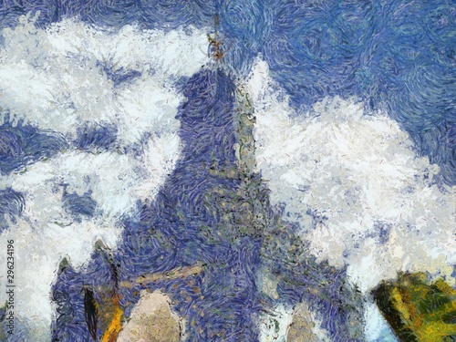 Ancient pagoda, ancient Thai architecture Illustrations creates an impressionist style of painting.