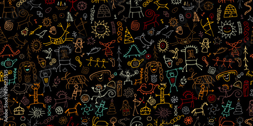 Rock paintings background, seamless pattern for your design