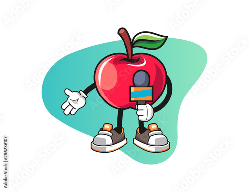 Apple news reporters mascot design vector. Cartoon character illustration for business, t shirt, sticker.