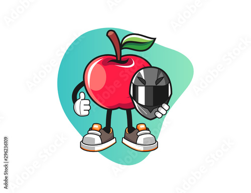 Apple racer mascot design vector. Cartoon character illustration for business, t shirt, sticker.