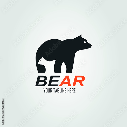 The negative space that forms two bears, mother and baby bear, bear logo. vector illustration