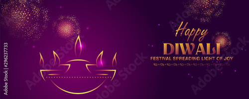 illustration of burning diya on happy Diwali Holiday background for light festival of India