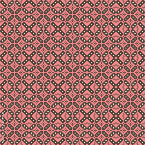 Indonesian batik seamless pattern with various motif javanese traditional culture, batik kawung in brown pink colorway, can applied to whole cloth