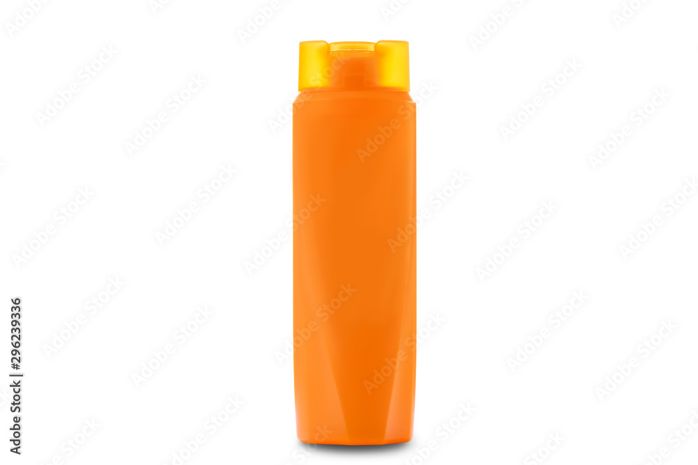 Orange empty plastic bottles isolated on white background with clipping path. Orange empty plastic bottles isolated on white background with clipping path.