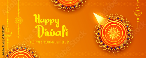 illustration of burning diya on happy Diwali Holiday background for light festival of India