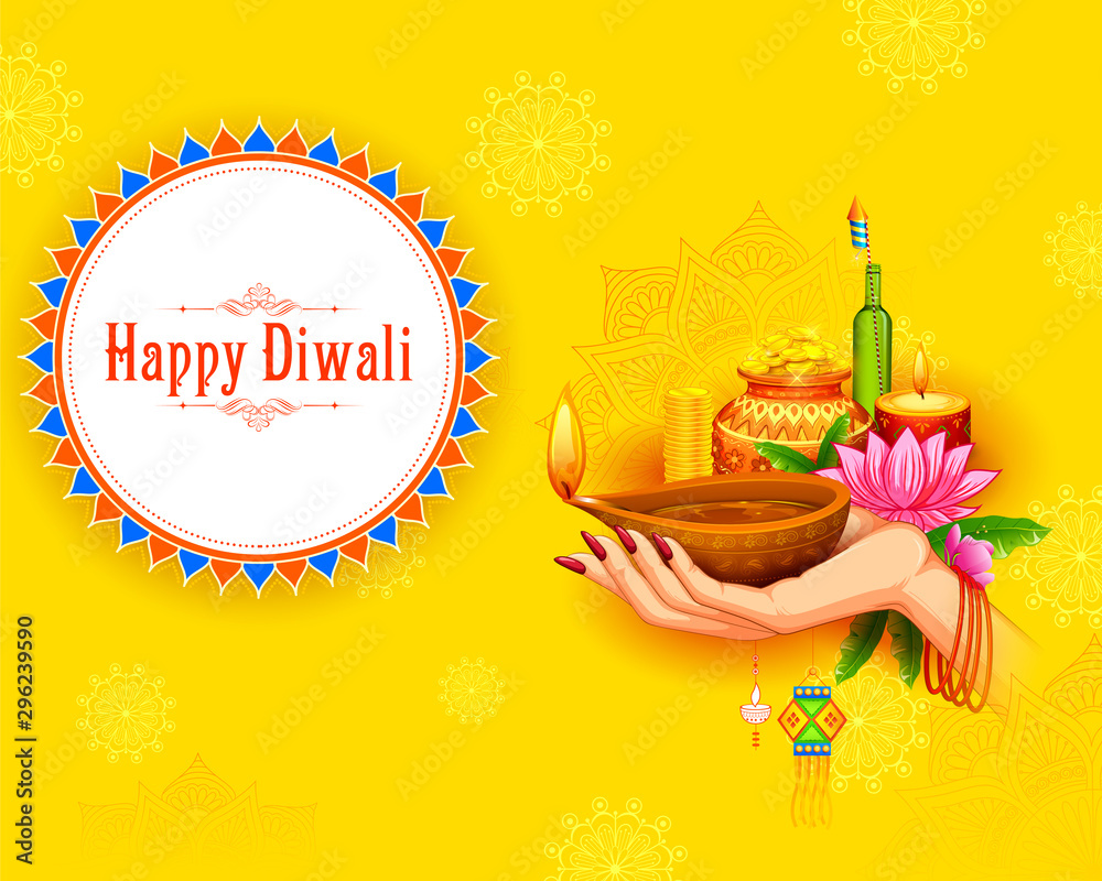 Naklejka premium illustration of burning diya on happy Diwali Holiday background for light festival of India