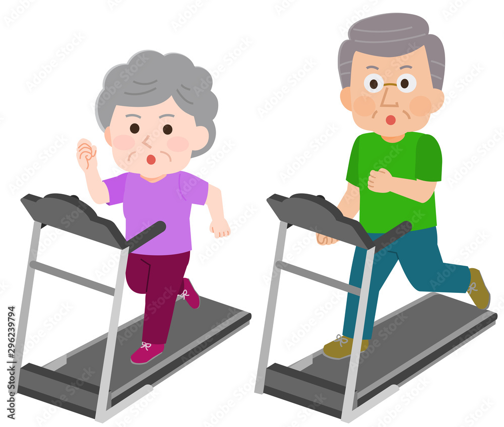 ランニングマシン 運動するシニア男女 イラスト Stock Vector Adobe Stock
