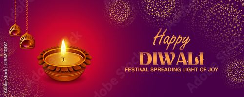 illustration of burning diya on happy Diwali Holiday background for light festival of India