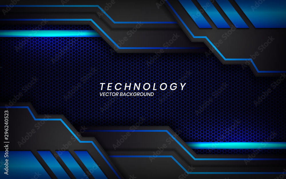 Abstract metallic black blue frame layout modern tech design template ...