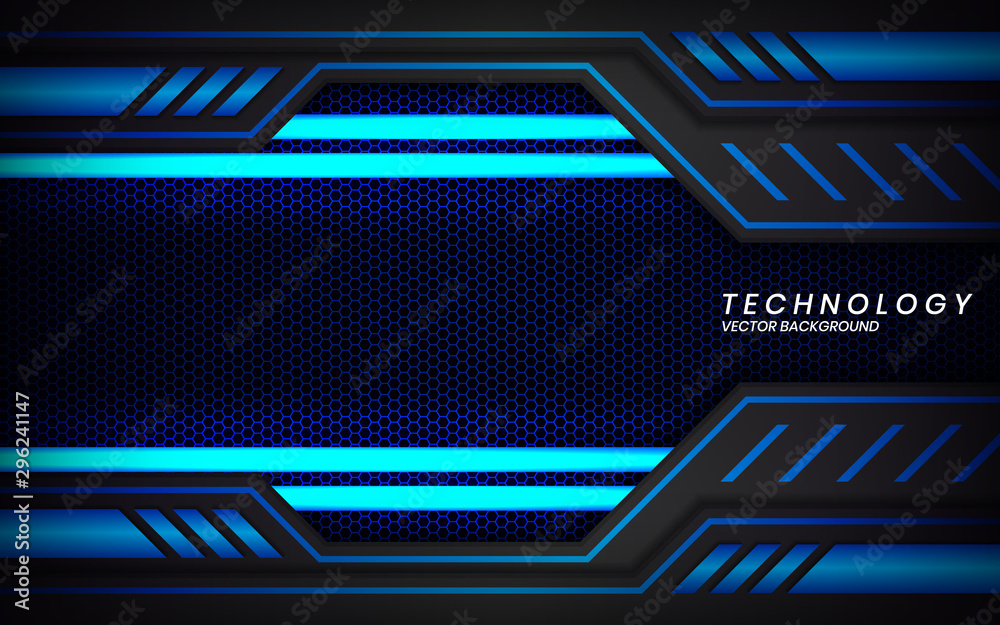 Abstract metallic black blue frame layout modern tech design template. Overlap layers 3D effect with blue light decoration. Abstract metallic black blue frame layout modern tech design template. Overlap layers 3D effect with blue light decoration.
