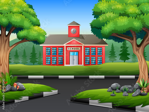 Background of school building with the street