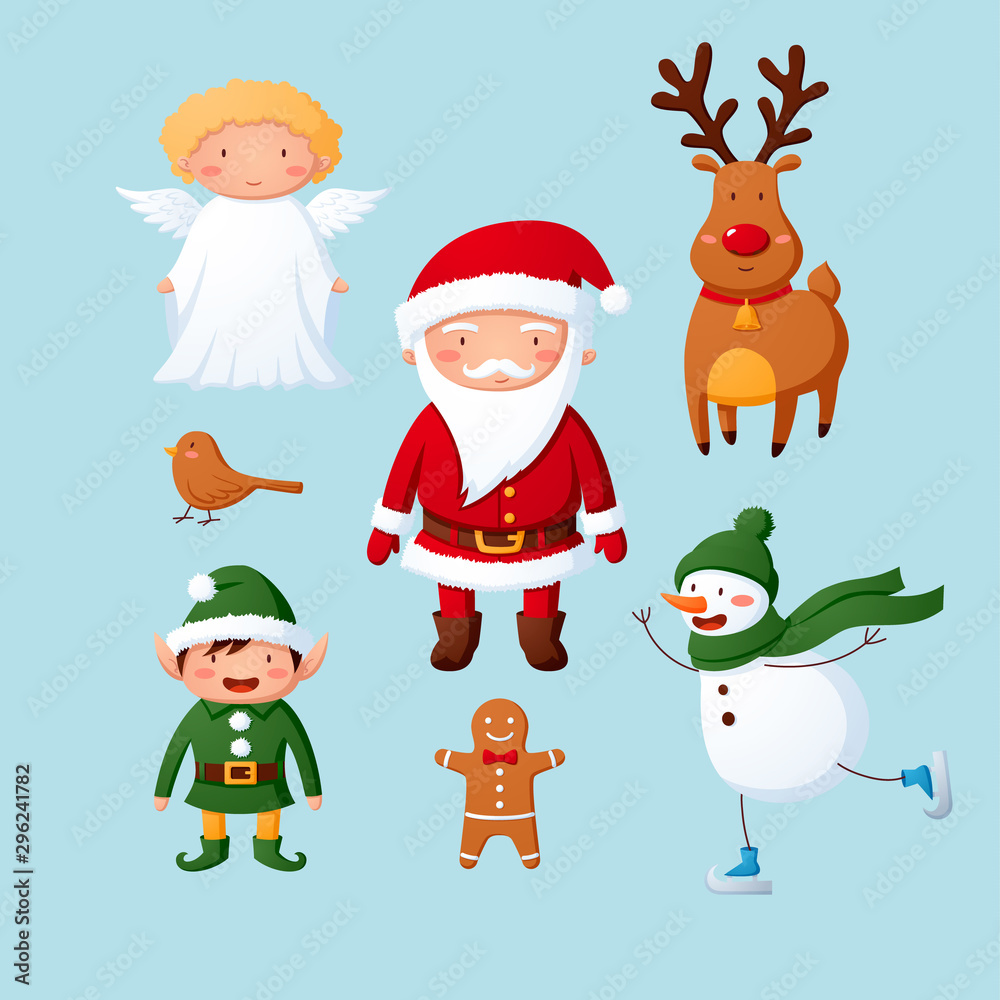 Cute hand drawn Christmas holiday characters collection. Vector eps10.