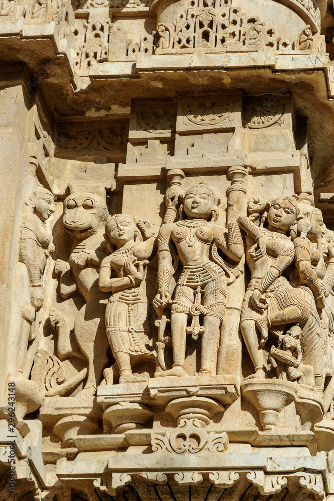 Decorative carving detail of Jagdish Temple in Udaipur. India