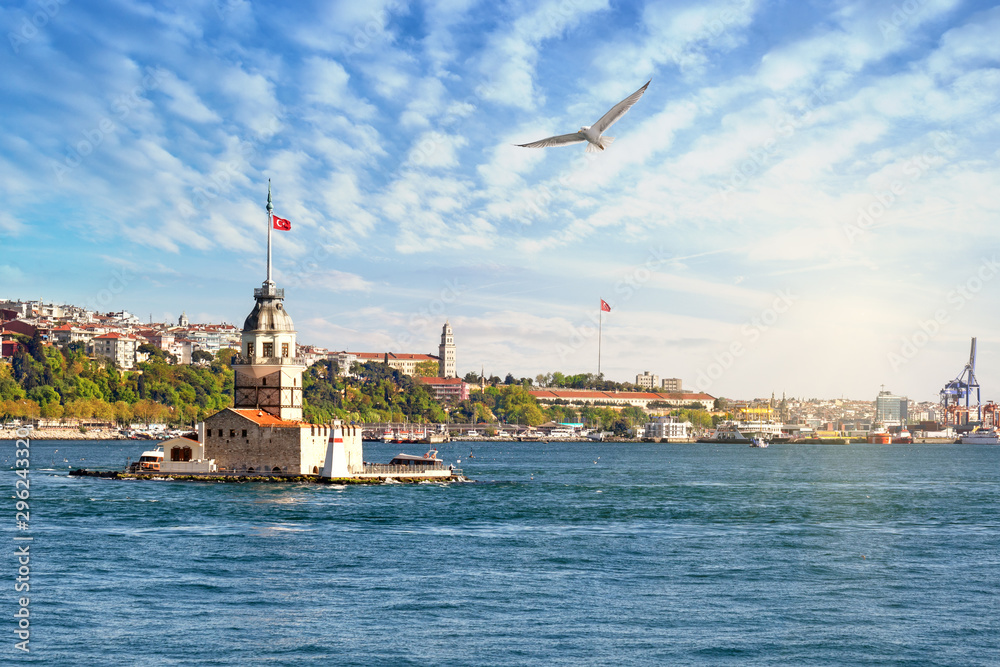 Maiden Tower in Bosphorus Strait under bright sun