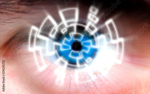 Image of Robot human eye digital cyber screen
