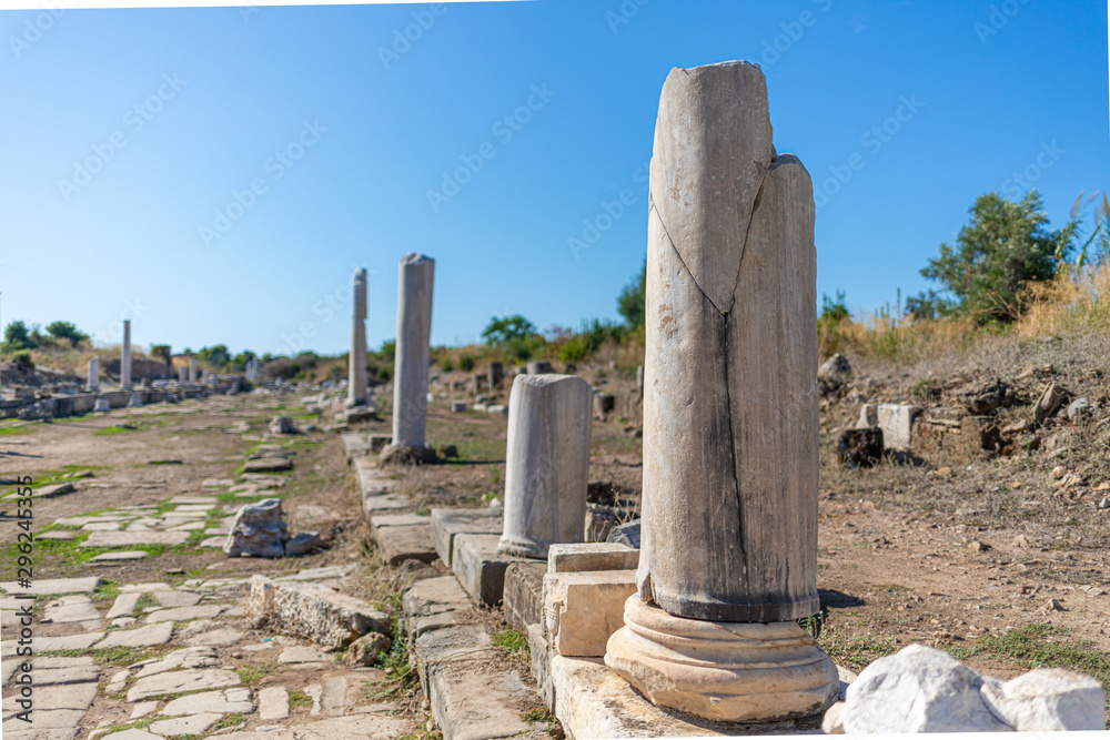 in the old ruins of Side there are many columns and ornaments made of stone