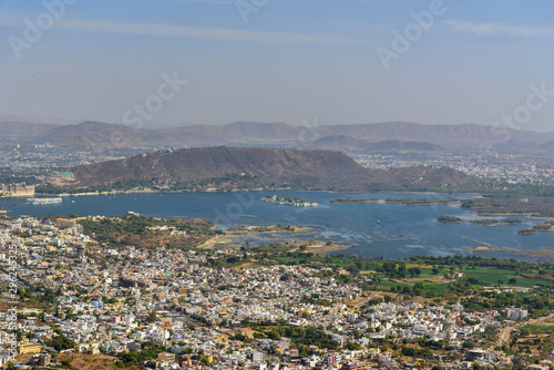 View of Udaipur city and Pichola Lake from Monsoon Palace. India