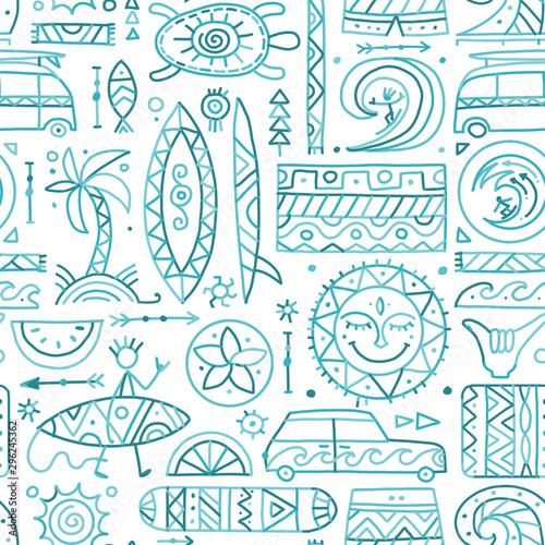 Surfing seamless pattern. Tribal elements for your design