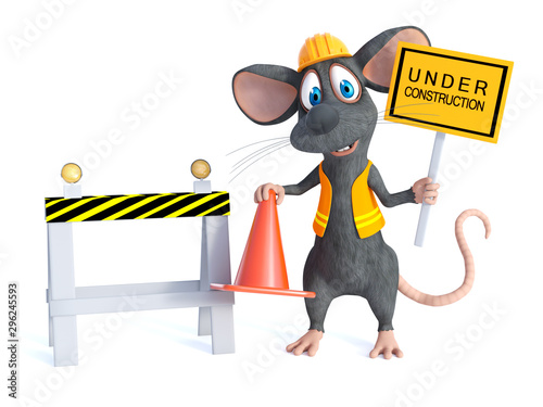 3D rendering of a cartoon mouse construction worker.