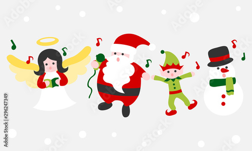 Christmas singing cartoon in winter - colorful