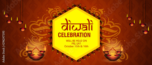 Diwali Festival Sale Design Template with Discount Tag and Creative Lamps, Floral Ornament, Abstract Background - Diwali Offer