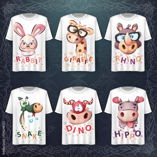 Set cute animals head - idea for print t-shirt