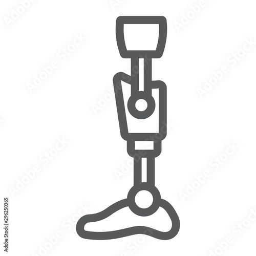 Leg knee prosthesis line icon, orthopedic and medical, prosthetic leg sign, vector graphics, a linear pattern on a white background.
