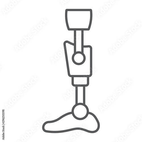 Leg knee prosthesis thin line icon, orthopedic and medical, prosthetic leg sign, vector graphics, a linear pattern on a white background.