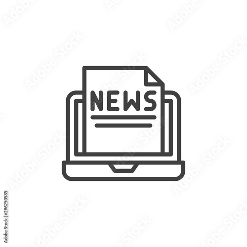 Online news line icon. Computer newsletter linear style sign for mobile concept and web design. Laptop with news document outline vector icon. Symbol, logo illustration. Vector graphics