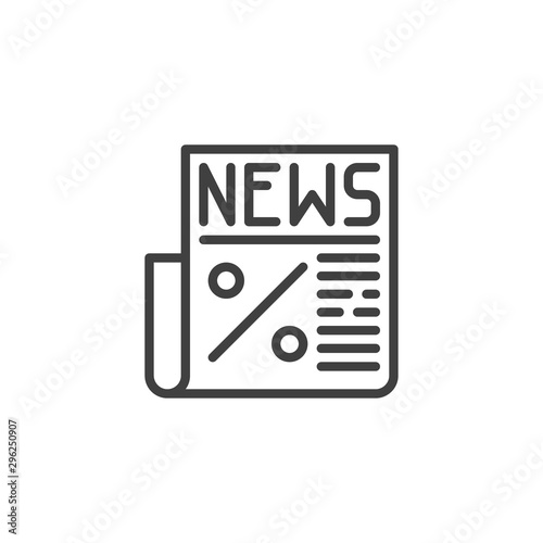 Economy news line icon. linear style sign for mobile concept and web design. Newspaper with percentage sign outline vector icon. Symbol, logo illustration. Vector graphics