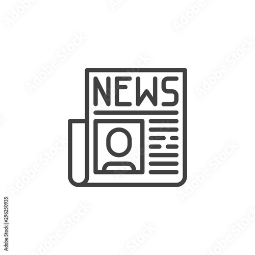 Newspaper news line icon. linear style sign for mobile concept and web design. Newspaper with man publication outline vector icon. Symbol, logo illustration. Vector graphics